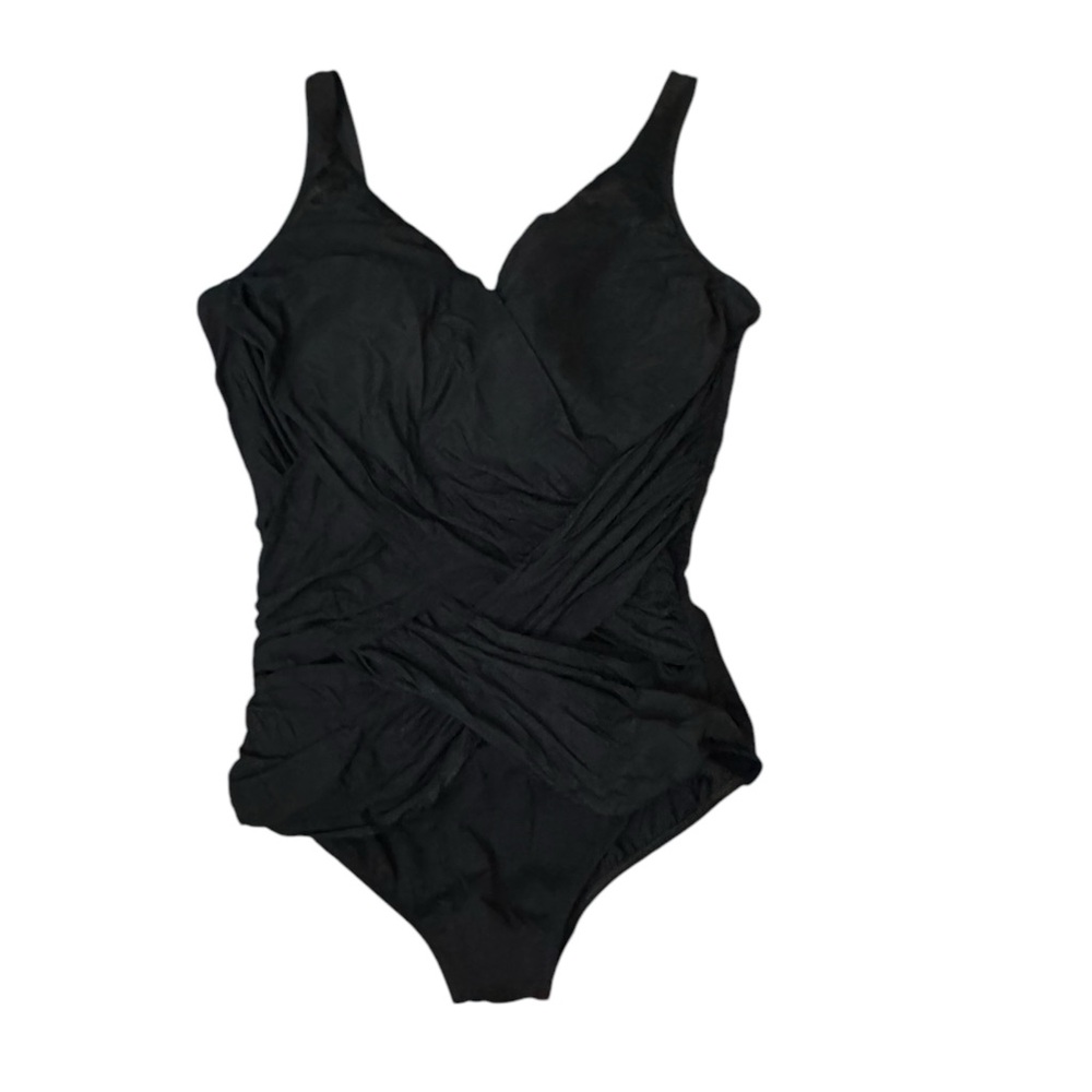 Gottex Black One-Piece Surplice Criss-Cross Swimsuit. Size 16. Worn.